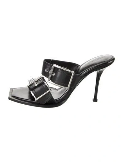 Pre-owned Alexander Mcqueen Leather Slides In Black