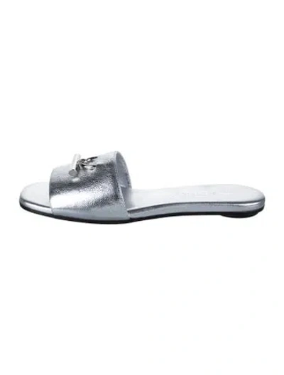 Pre-owned Alexander Mcqueen Leather Slides W/ Tags In Metallic/silver
