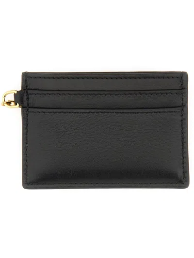 Alexander Mcqueen Leather Sling Card Case In Black