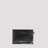 Alexander Mcqueen Leather Sling Card Holder In Black Caramel Silver