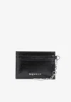 Alexander Mcqueen Sling Chain Crackled Leather Card Holder In Black