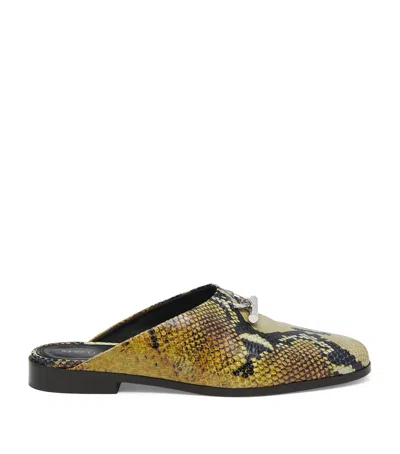 Alexander Mcqueen Leather Snake Print T-bar Mules In Metallic