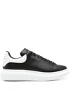 Alexander Mcqueen Black Leather Sneakers With Branded Heel Counter In Black