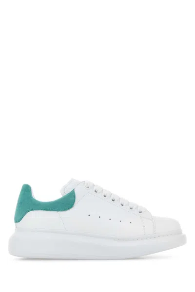 Alexander Mcqueen Leather Sneaker With Suede Heel Detail In White