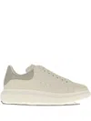Alexander Mcqueen Ivory Leather Sneakers With Grey Leather Heel In Neutral