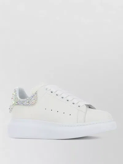 Alexander Mcqueen Leather Sneakers Suede Heel Rhinestone Detail Sole In White