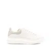 Alexander Mcqueen Ivory Leather Sneakers With Grey Leather Heel In White