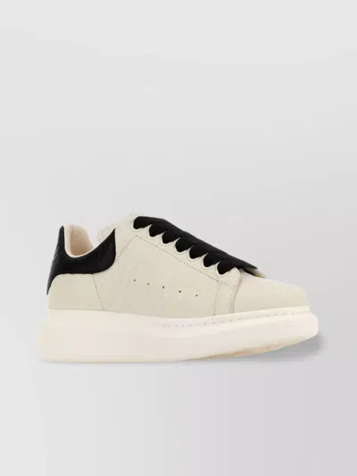 Alexander Mcqueen White Leather Sneakers With Black Leather Heel In Neutral