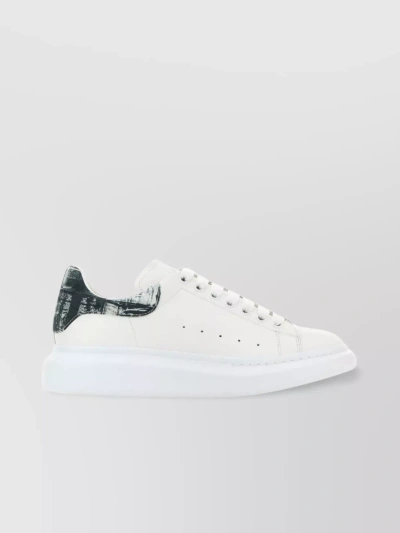 Alexander Mcqueen Leather Sneakers With Fabric Heel Detail In White