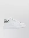 Alexander Mcqueen Leather Sneakers With Metallic Heel Detail In White
