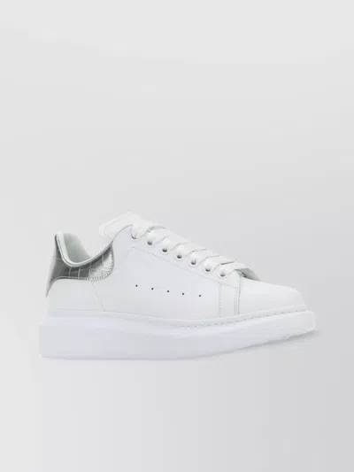 Alexander Mcqueen Leather Sneakers With Metallic Heel Detail In White