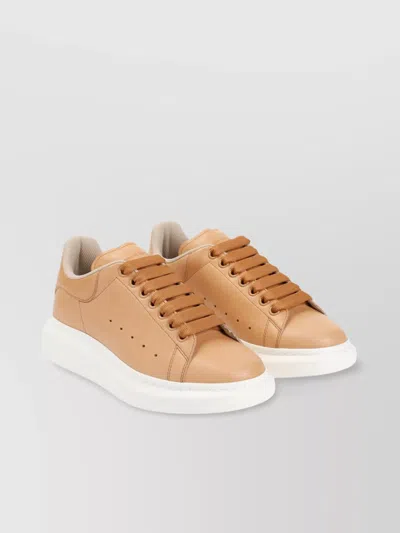 Alexander Mcqueen Leather Sneakers With Round Toe And Side Perforations In Pink