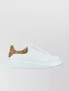 Alexander Mcqueen Women White Leather Sneakers With Embellished Suede Heel In White