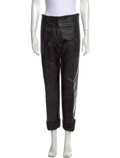 Pre-owned Alexander Mcqueen Leather Straight Leg Pants In Black