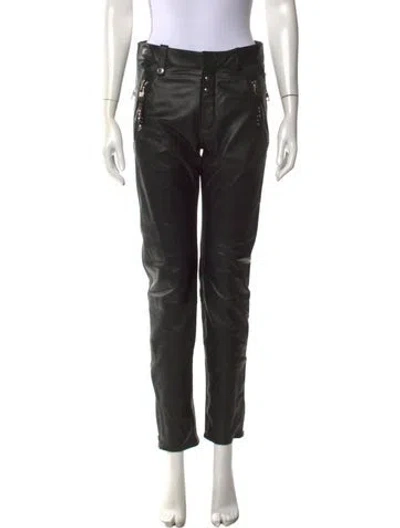 Pre-owned Alexander Mcqueen Leather Straight Leg Pants In Black