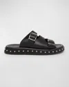 Alexander Mcqueen Leather Punk Slides For Ed In 1081 Black/silver