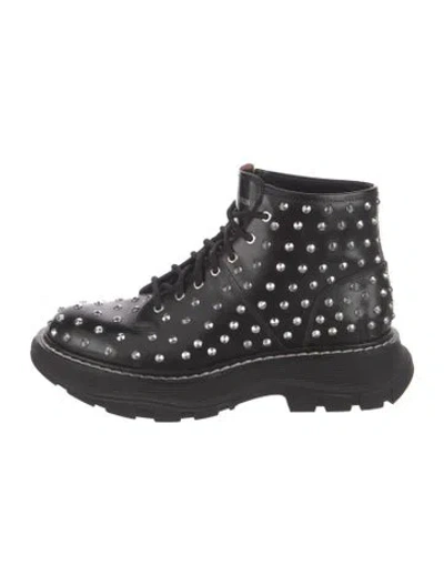 Pre-owned Alexander Mcqueen Leather Studded Accents Combat Boots In Black