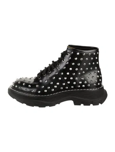 Pre-owned Alexander Mcqueen Leather Studded Accents Combat Boots In Black