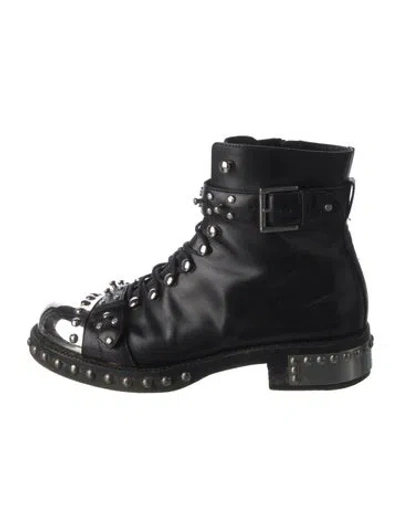 Pre-owned Alexander Mcqueen Leather Studded Accents Combat Boots In Black