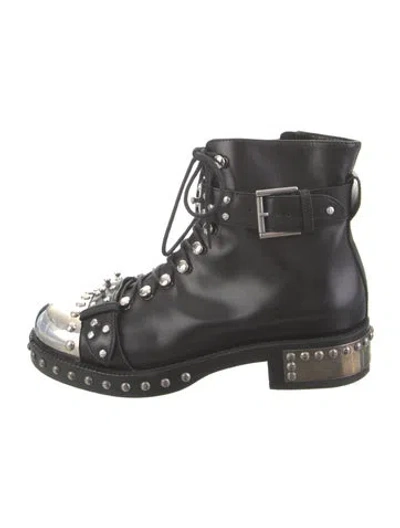 Pre-owned Alexander Mcqueen Leather Studded Accents Combat Boots In Black
