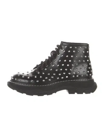 Pre-owned Alexander Mcqueen Leather Studded Accents Combat Boots In Black