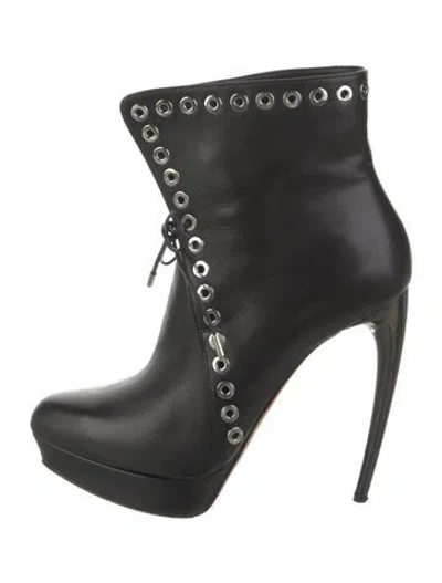 Pre-owned Alexander Mcqueen Leather Studded Accents Lace-up Boots In Black