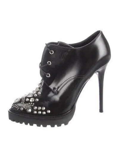 Pre-owned Alexander Mcqueen Leather Studded Accents Lace-up Boots In Black