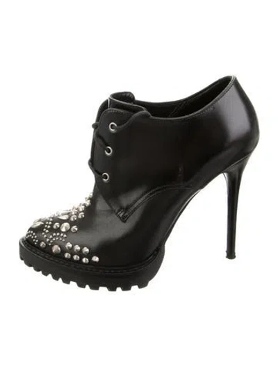 Pre-owned Alexander Mcqueen Leather Studded Accents Lace-up Boots In Black