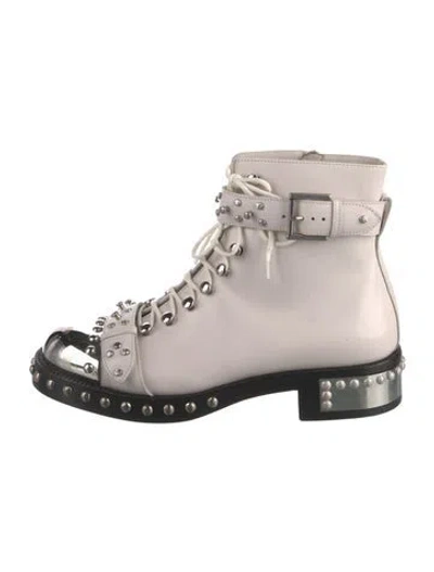 Pre-owned Alexander Mcqueen Leather Studded Accents Lace-up Boots In Neutral