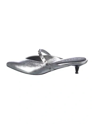 Pre-owned Alexander Mcqueen Leather Studded Accents Mules In Silver