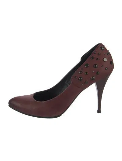 Pre-owned Alexander Mcqueen Leather Studded Accents Pumps In Burgundy