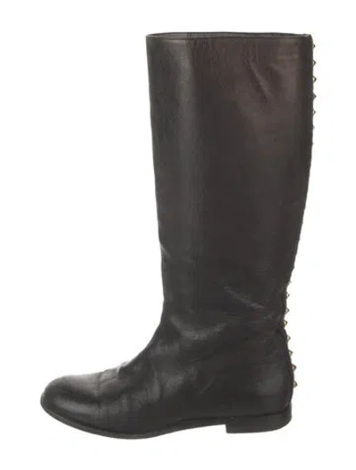 Pre-owned Alexander Mcqueen Leather Studded Accents Riding Boots In Black