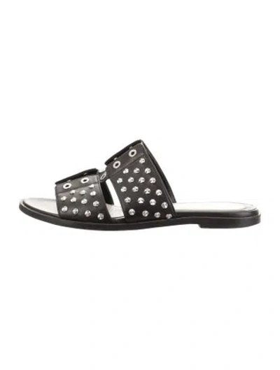 Pre-owned Alexander Mcqueen Leather Studded Accents Slides In Black