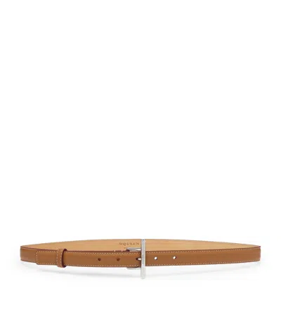Alexander Mcqueen Leather T-bar Belt In Brown