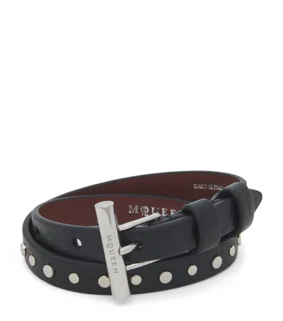 Alexander Mcqueen Leather T-bar Bracelet In Black