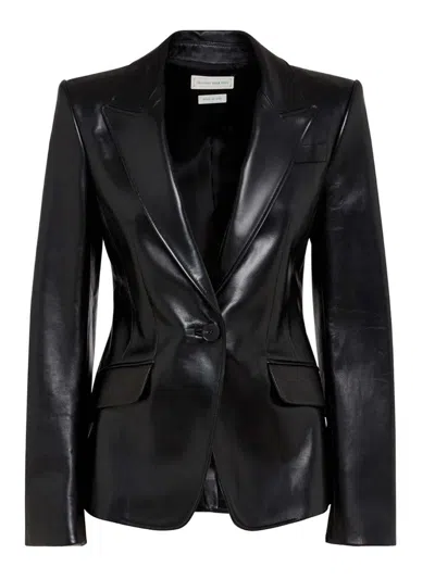 ALEXANDER MCQUEEN LEATHER TAILORED ONE BUTTON JACKET