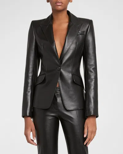 Alexander Mcqueen Leather Tailored Single-breasted Blazer Jacket In Black