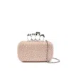 Alexander Mcqueen Four Ring Pink Clutch With Skull-shaped Studs And All-over Rhinestone Application In Leather Woman