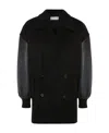 Alexander Mcqueen Leather-trim Double-breasted Jacket In Black
