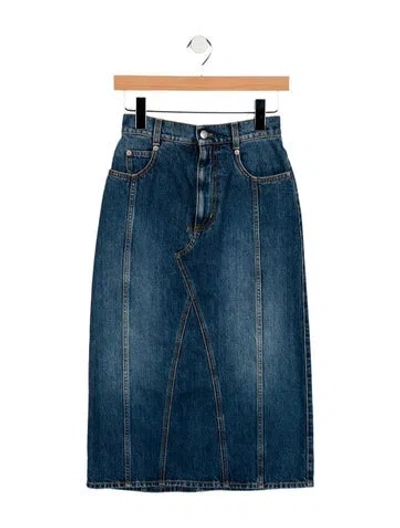 Pre-owned Alexander Mcqueen Leather Trim Embellishment Midi Length Skirt In Blue