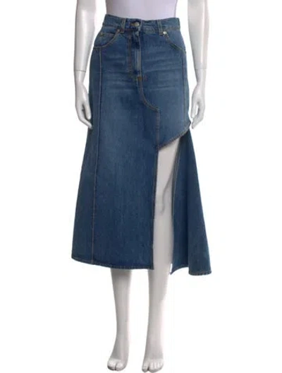 Pre-owned Alexander Mcqueen Leather Trim Embellishment Midi Length Skirt In Blue