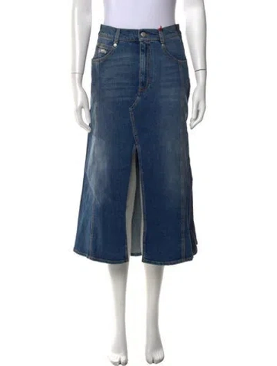 Pre-owned Alexander Mcqueen Leather Trim Embellishment Midi Length Skirt W/ Tags In Blue