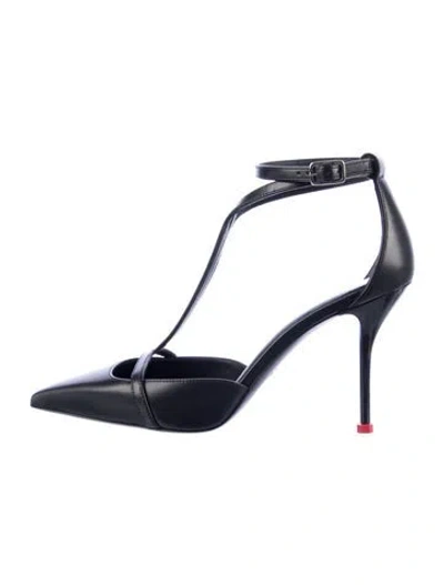 Pre-owned Alexander Mcqueen Leather T-strap Pumps In Blue
