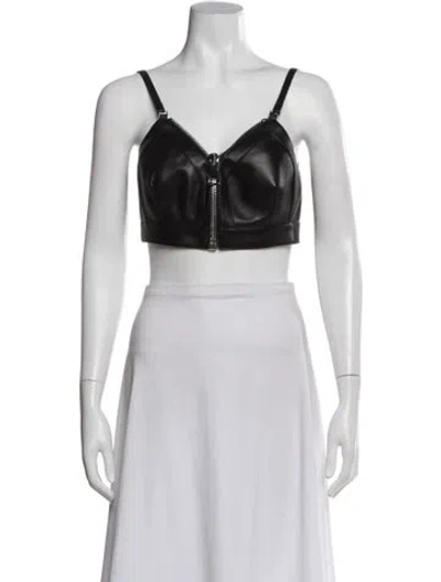 Pre-owned Alexander Mcqueen Leather V-neck Crop Top W/ Tags In Black