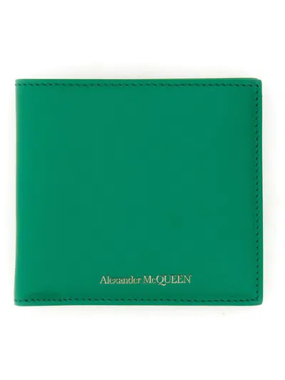 Alexander Mcqueen Leather Wallet With Logo In Green
