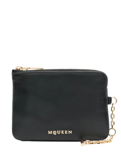 Alexander Mcqueen Leather Wallet With Logo Lettering In Black