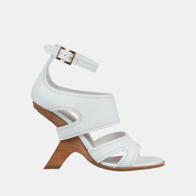 Pre-owned Alexander Mcqueen Leather Wedge Sandals Size 38.5 In White