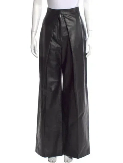 Pre-owned Alexander Mcqueen Leather Wide Leg Pants W/ Tags In Black