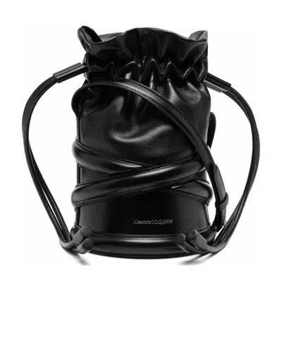 Alexander Mcqueen Leather-wrap Bucket Bag In Black