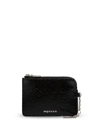 Alexander Mcqueen Leather Zip Card Holder In Black